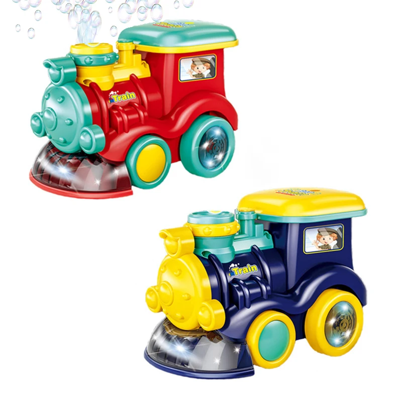 Chenghai Factory Bump and Go Cartoon B/O Blowing Bubble Maker Toys Train for Kid with Lights and Sounds