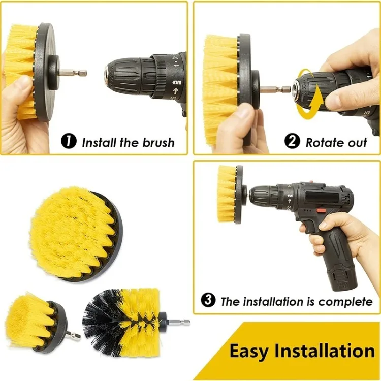 3pcs Drill Brush Attachment Set Power Scrubber Brush With Drill Scrub Brush for Cleaning Showers Tubs Bathroom Tile Grout Carpet