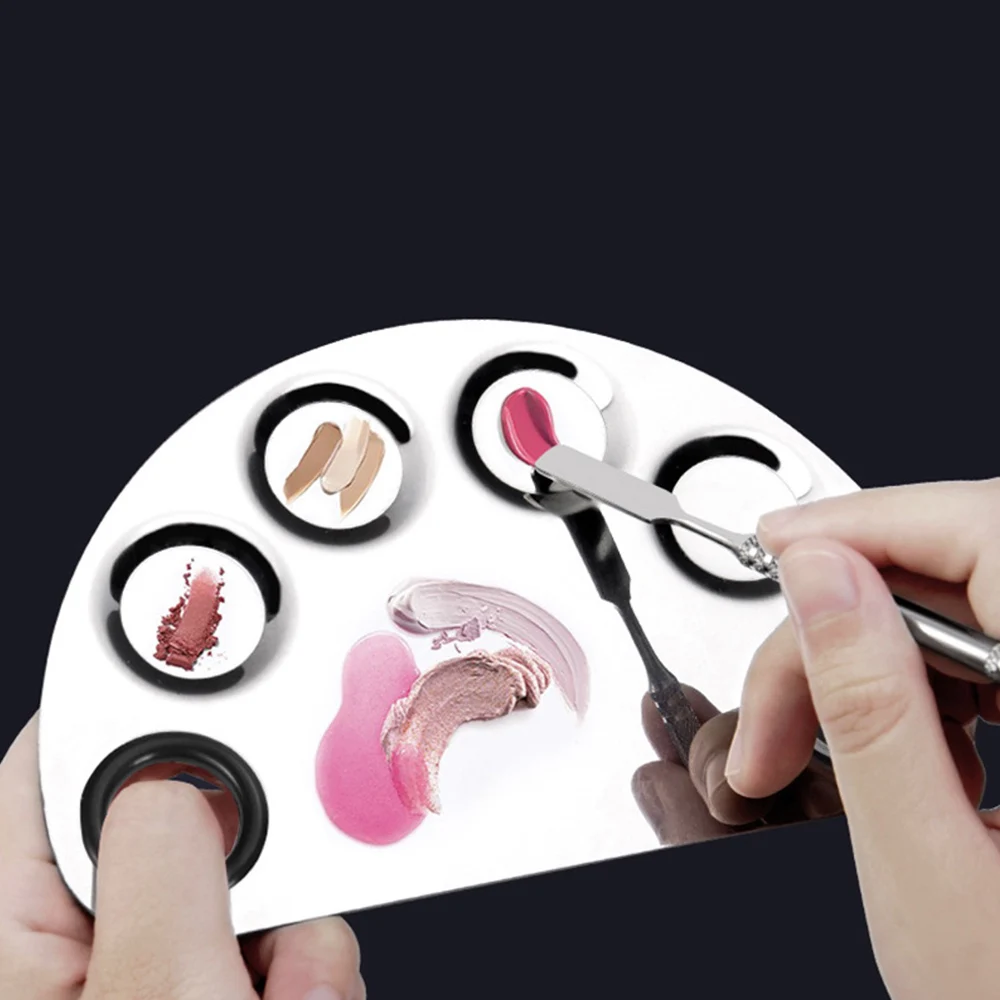 Новинка 2020, косметика разных форм, палитра из нержавеющей стали для смешивания макияжа с лопаткой и отверстиями, частная этикетка