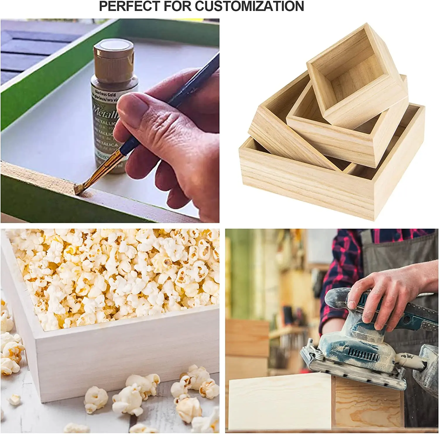 Wholesale Custom Unfinished Pine Wood Gift Craft Box Packing Storage Square Wood Box For DIY Craft Storage Organizer