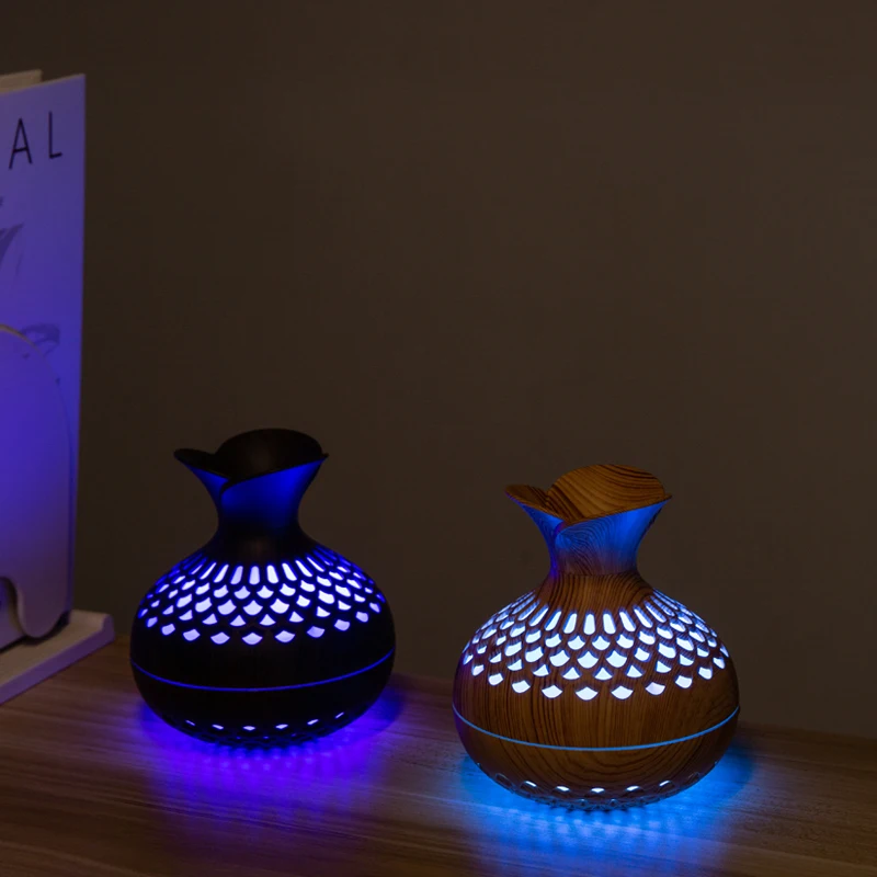 Wholesale New flower humidifier 300ML cool mist essential oil aroma diffuser wooden flower usb desktop atomizer air humidifier
