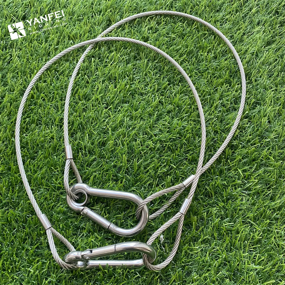 Steel Wire Rope Cable Sling With Eyelet Snap Hook, Safety Lock Wire With Carabiner