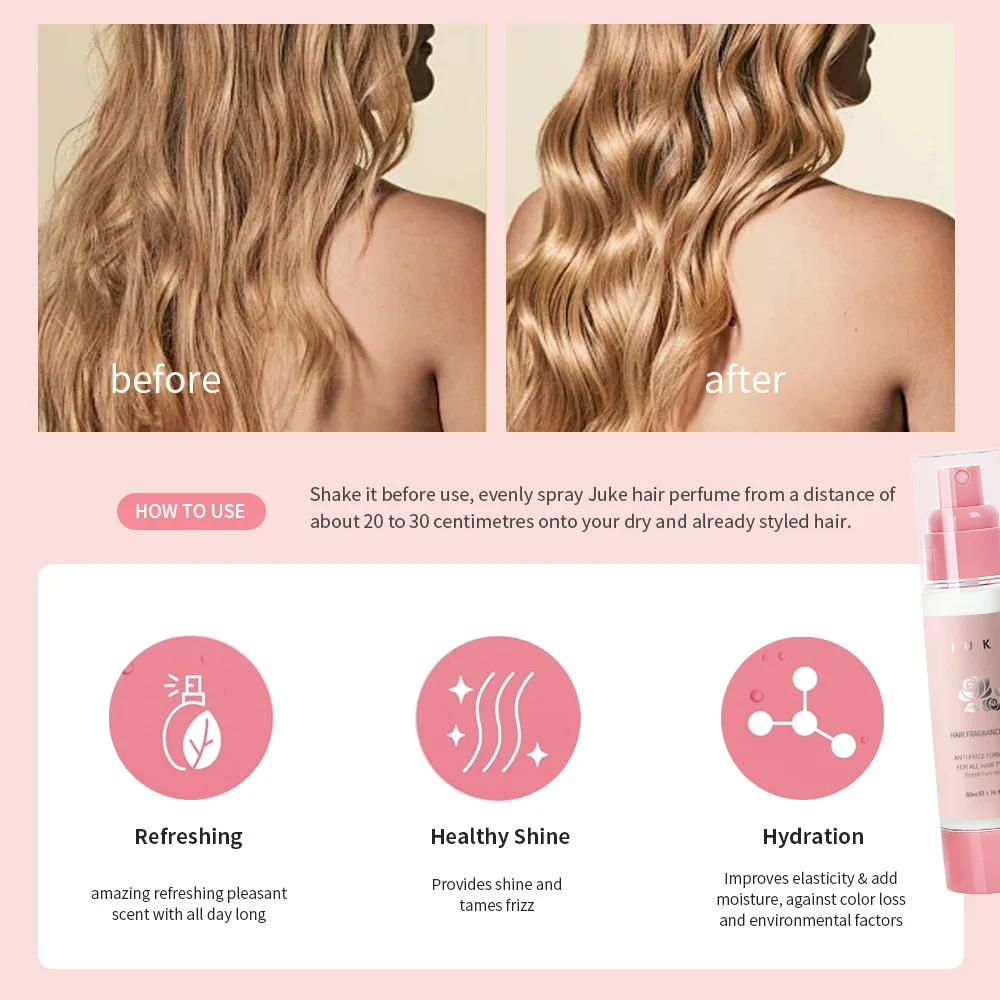 High Quality Organic Hair Mist Perfume Moisturizing and Nourishing UV Protection Alcohol-Free for Dry Hair