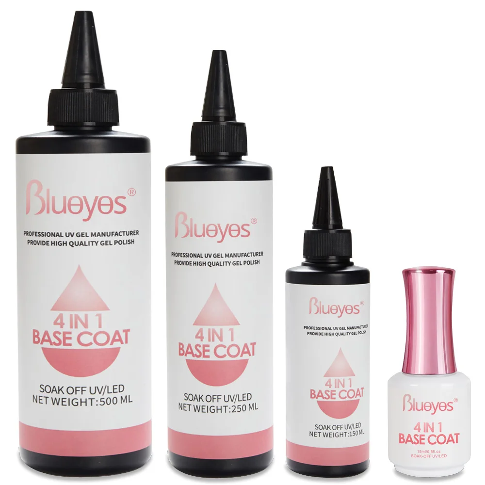Blueyes Private Label Create Your Own Brand 4 in 1 Bulk Top Base Coat Refill Kit 15ml 150ml 250ml 500ml 1000ml