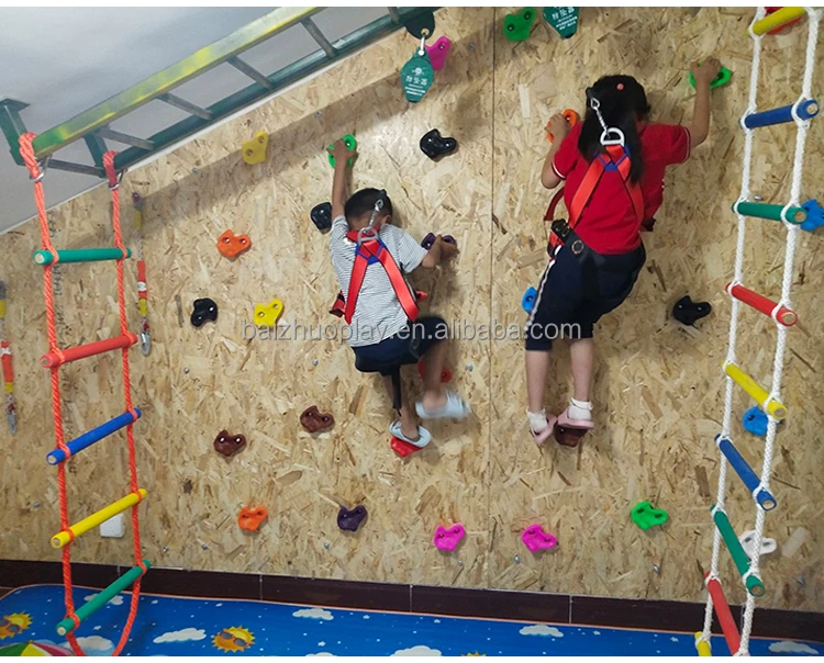 Indoor and outdoor climbing walls and colorful climbing rocks that attract children and adults