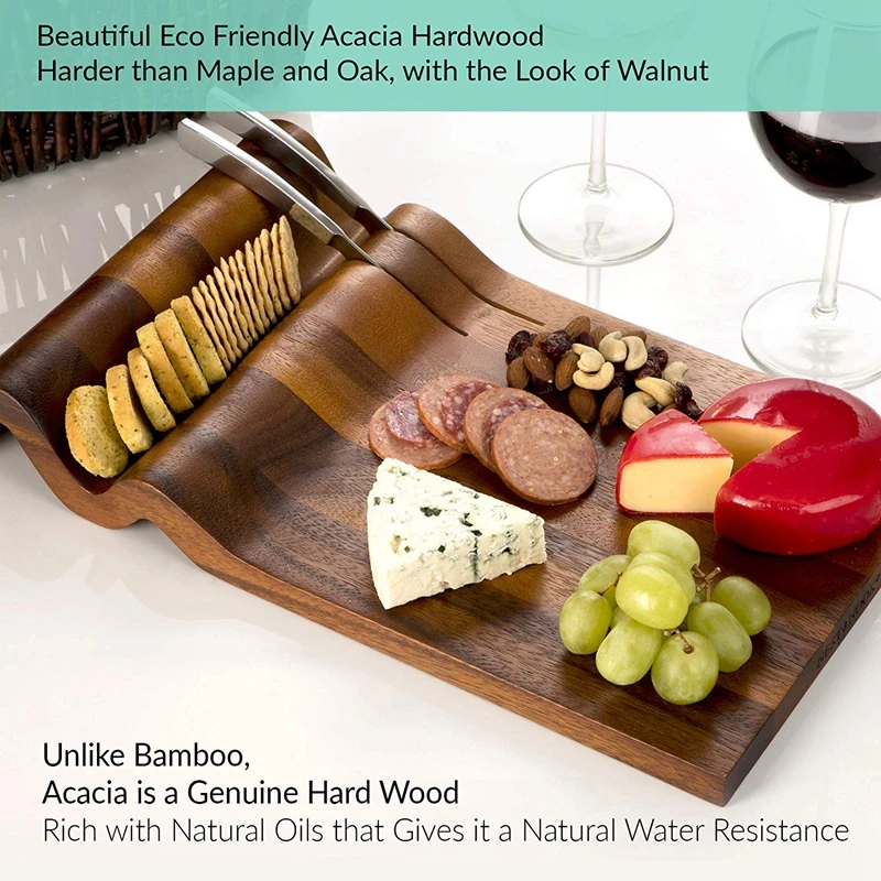 Acacia Wood Cheese Board, Large Wave Charcuterie Board Tray
