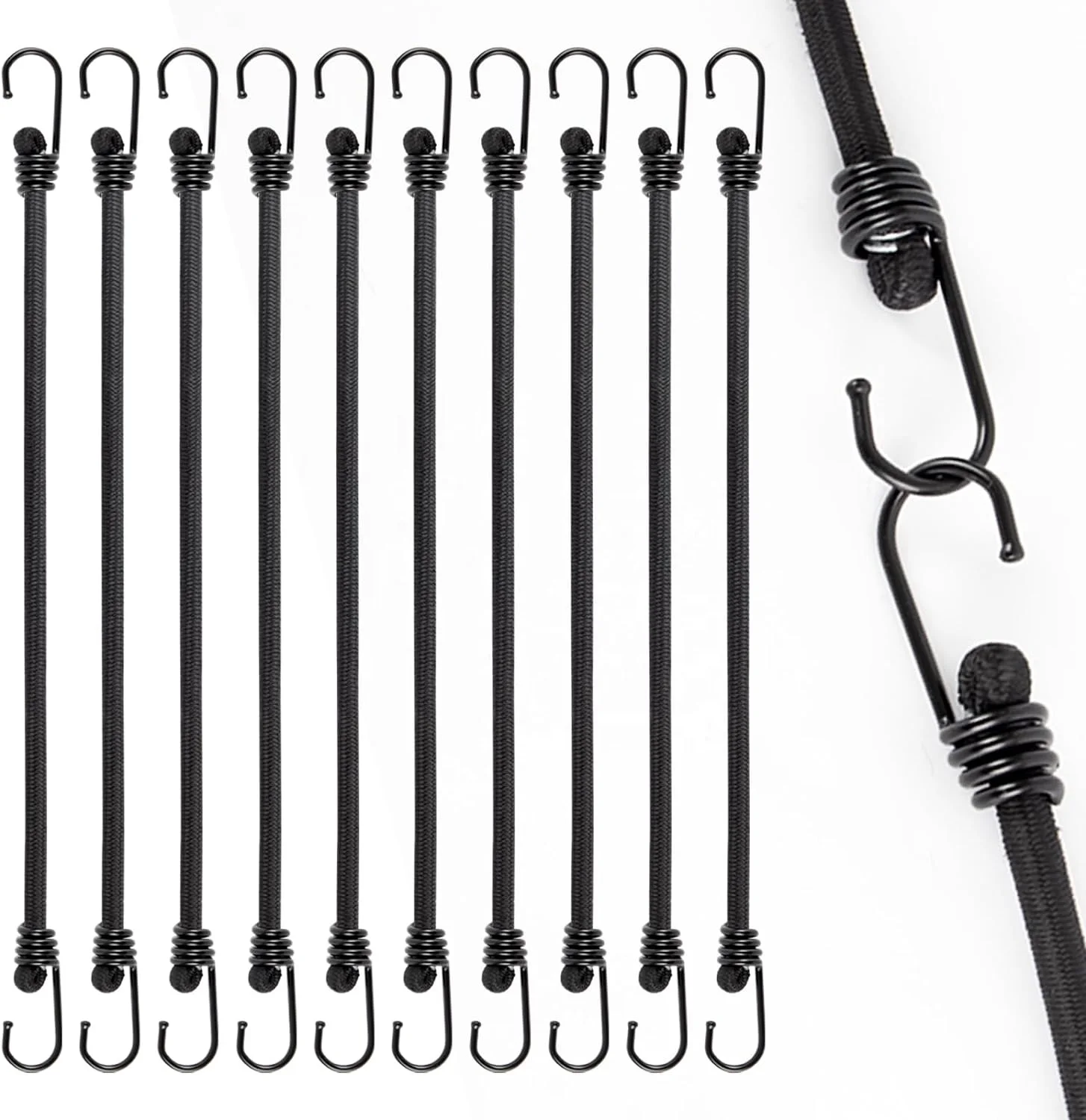 8mm Rubber Bungee Cord with Hooks Heavy Duty Bungee Tie Down Straps for Camping, Tarps, Tents, Hiking,Hunting,Trucks and Boats