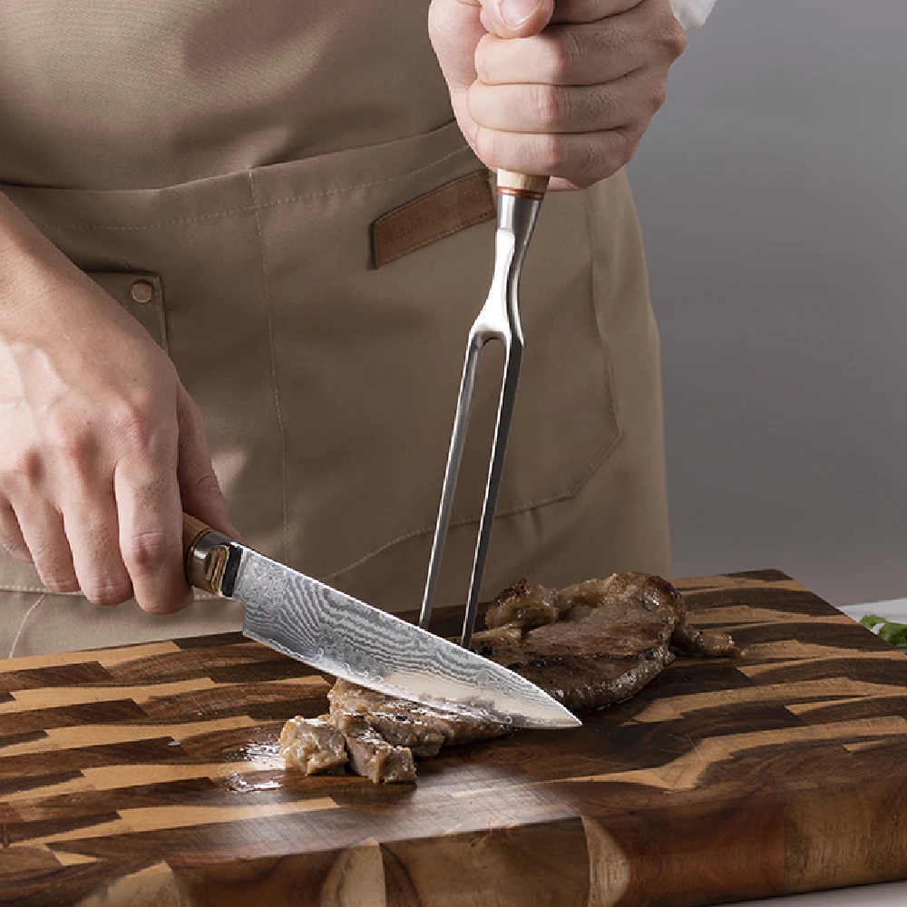 Professional 2pcs S35VN Powder Carving Knife and stainless Steel 430 Forged Meat Forks Cooking Set