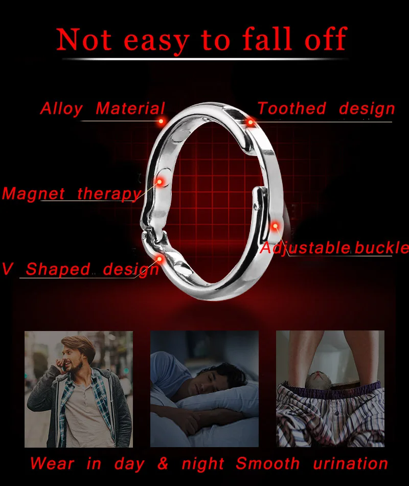 Magnet Cock Ring Metal Penis Ring Foreskin Correction Delay Ejaculation Adjustable Size Sex Toys For Men V Type