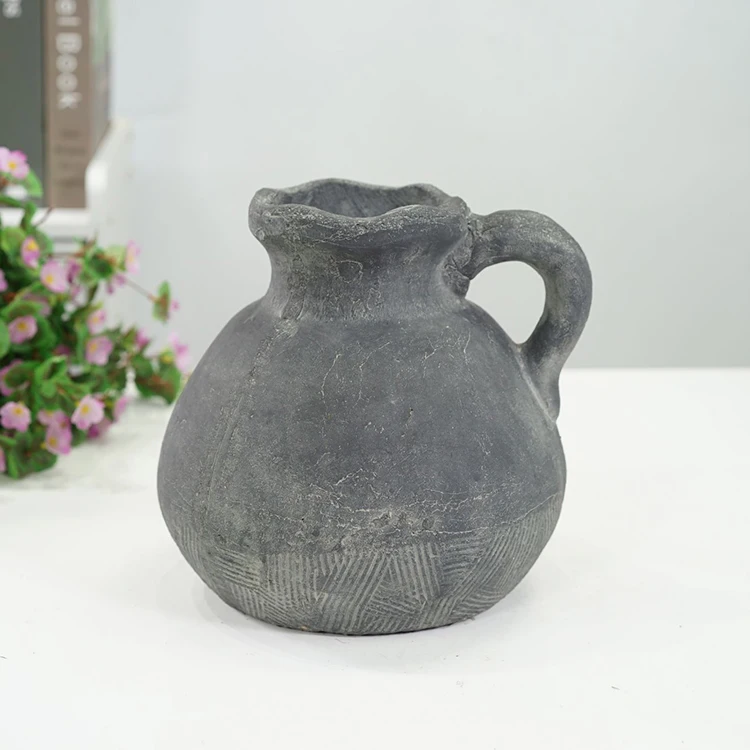 Винтажная Терракотовая круглая банка с одной ручкой Матовый круглый кувшин для цветов ваза домашний декор роскошные керамические