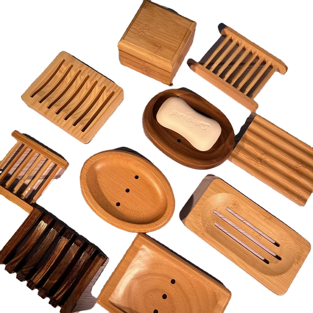 Classic Natural Wood Soap Tray Dispenser Box Single-Tiered Carved Bathroom Kitchen Living Room Storage Handmade Classic Style