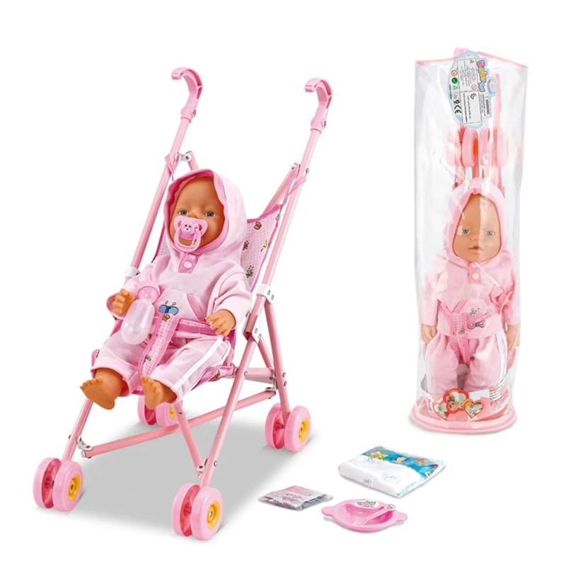 16 Inch Lifelike Real Dolls Silicone Reborn Toy Trolley Baby Stroller