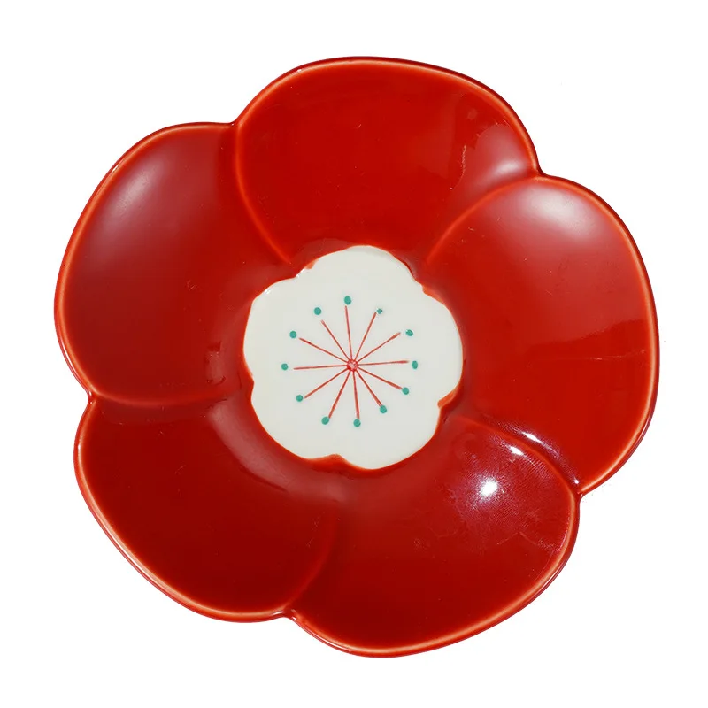 Flower shape Yellow Red Green cherry blossom Sauce Soy Plate Bowl ceramic tableware color glaze salad dishes dinnerware set