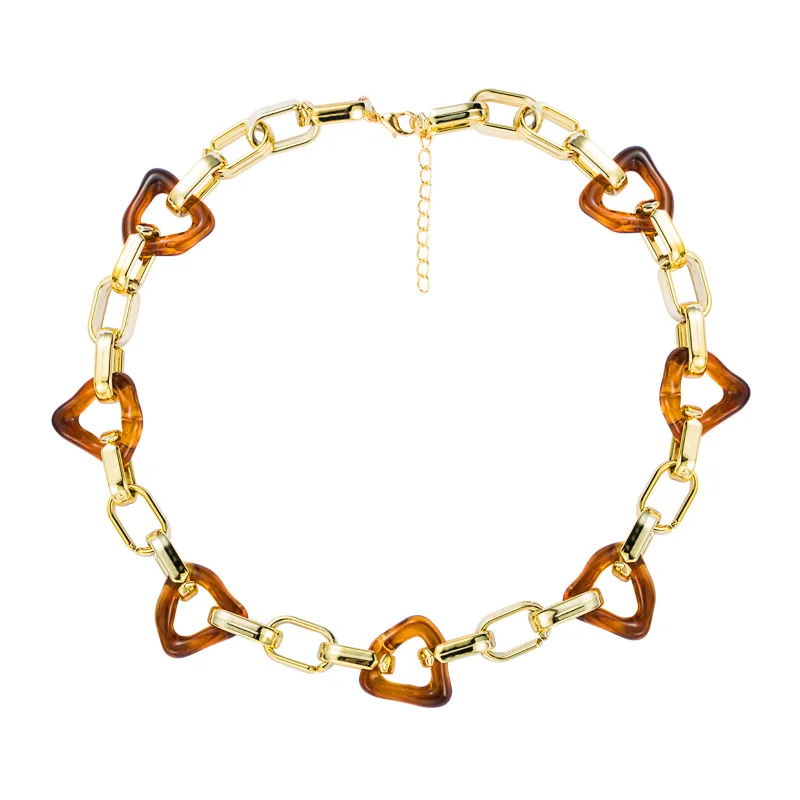 
 Оптовая продажа, огромное ожерелье с ассиметричным треугольным геометрическим металлическим покрытием, длинное сращивающееся ожерелье из смолы, популярные женские ювелирные украшения  