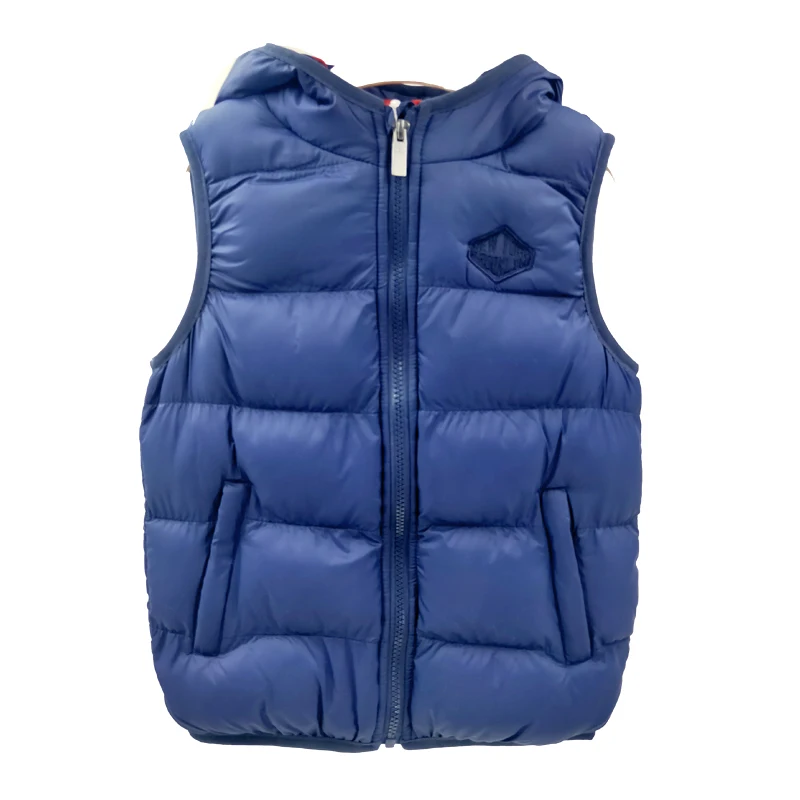 
High Quality Boy Sleeveless Winter Down Vest Puffer Hood Jacket Zipper with Custom Logo 