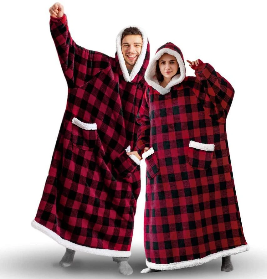Flannel Fleece Blanket Queen Size Flannel Blanket Oversized Hoodie Chinese Woven 100% Polyester Wearable Blanket
