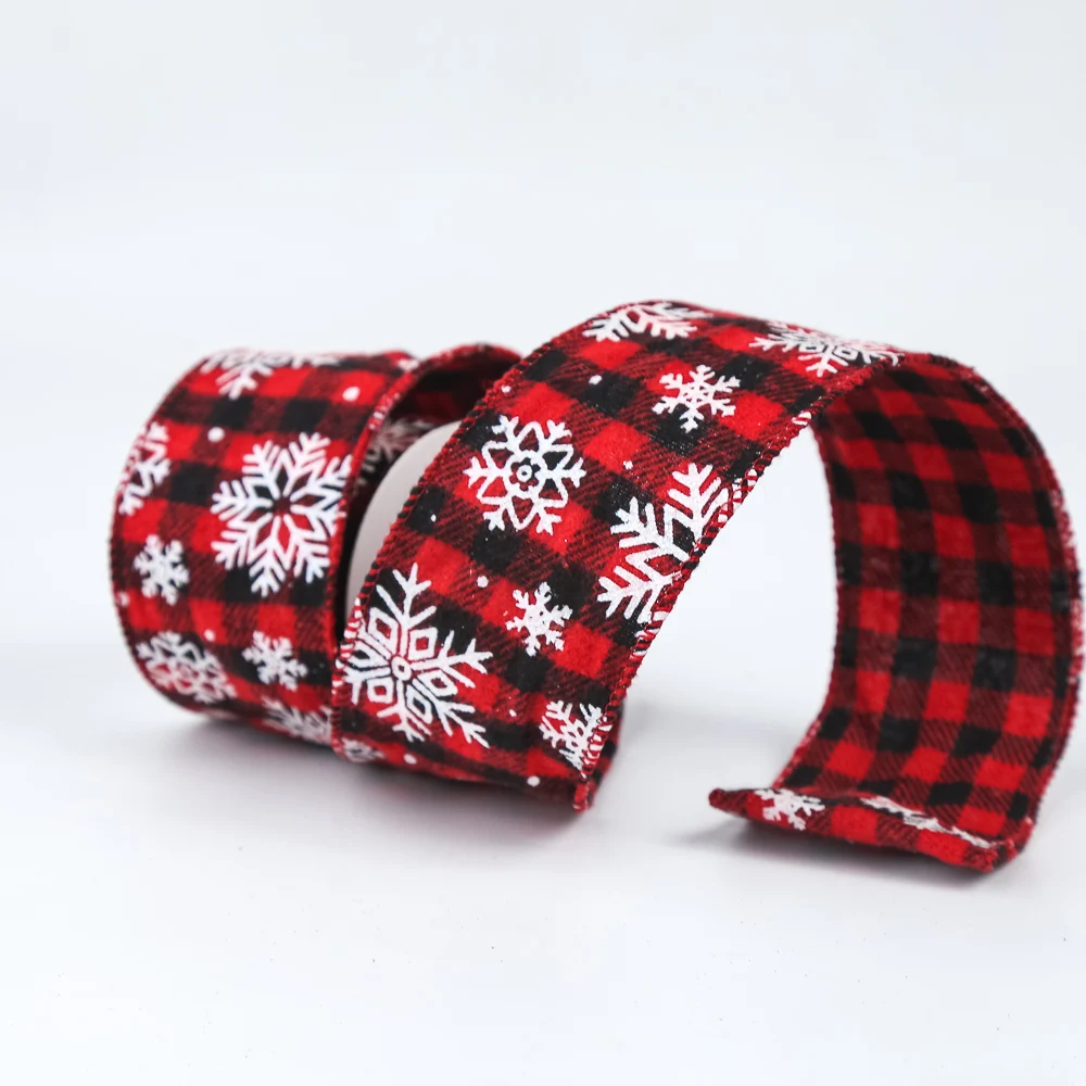 Red and black series woven fabric plaid edge ribbon for Christmas decorative  wreath