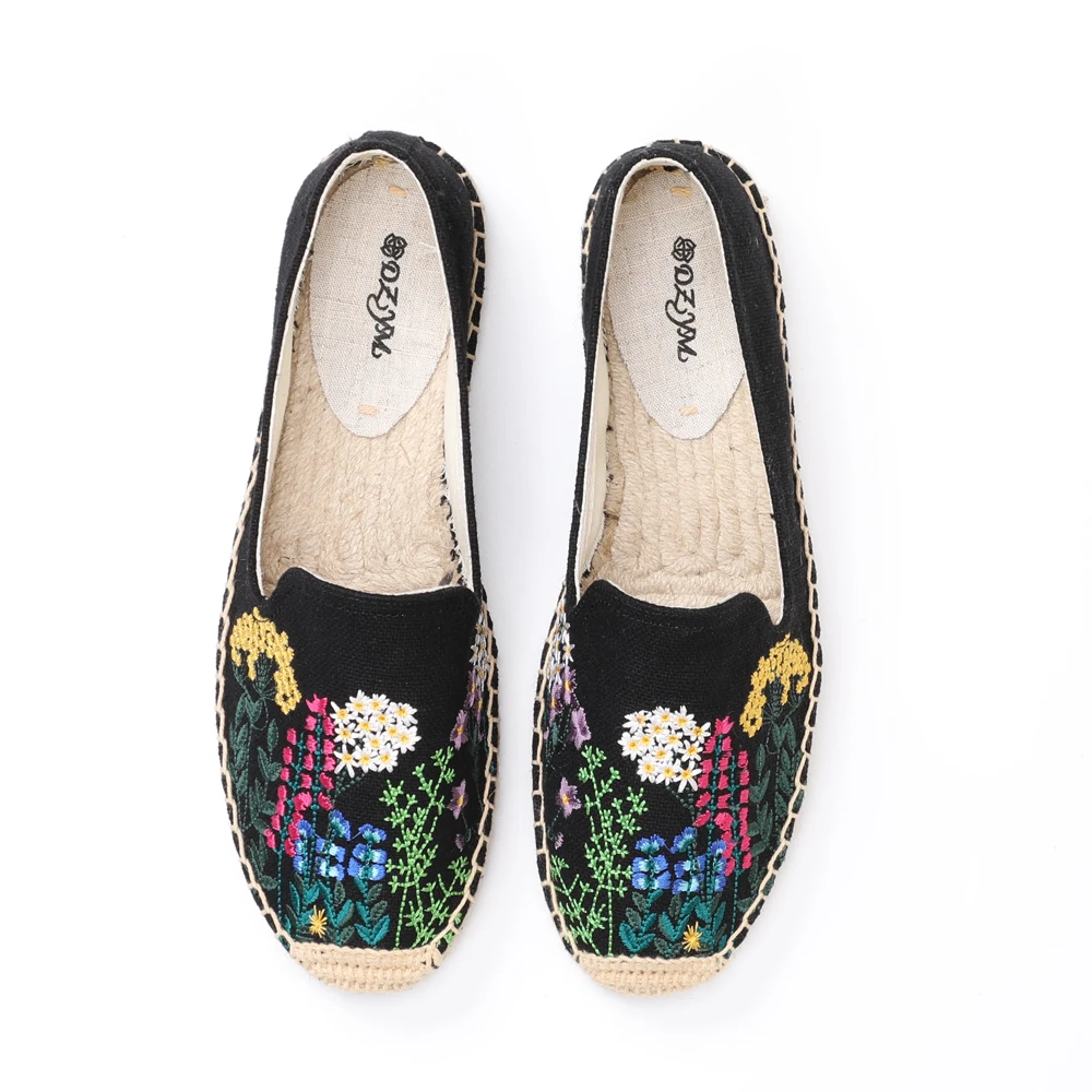 Ladies Summer Comfort Flat Sandals Slip On Comfort Canvas Shoes Hand Embroidered Espadrilles women Casual Shoes