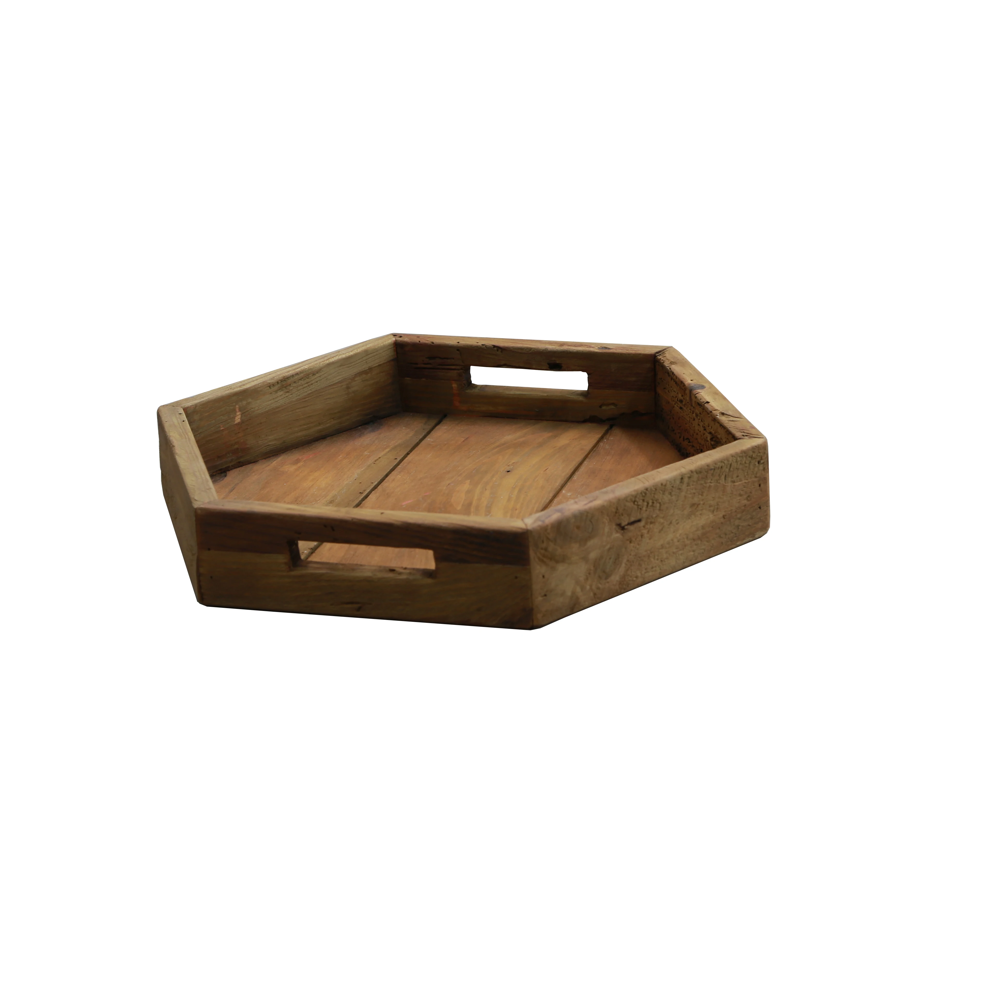 Tray Serving For Breakfast & Food Hexagon Solid Wood Tray With Handle