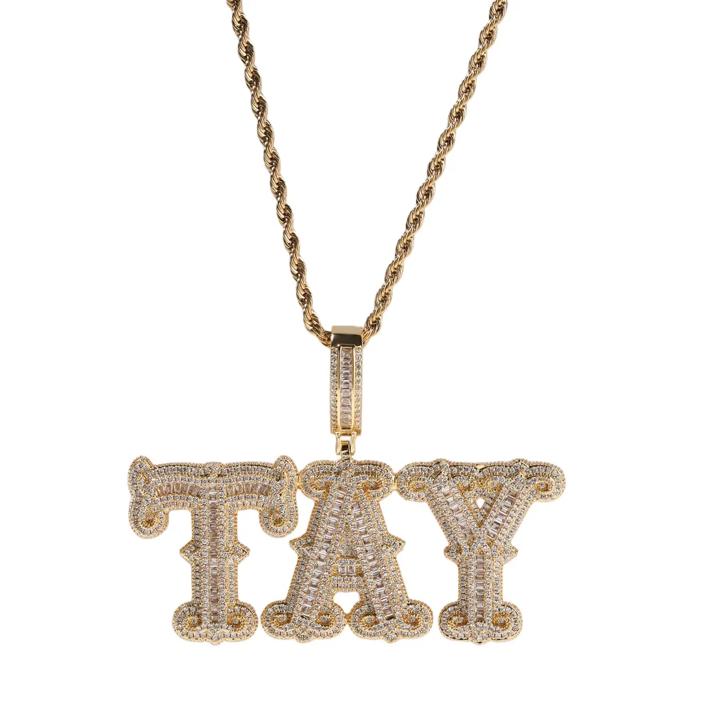 New Arrival Iced Out Name Necklace Hip Hop Bling Name Pendent With Free Rope Chain