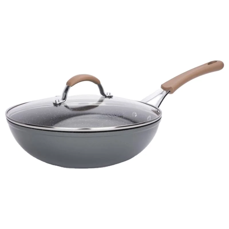  Forged Aluminium Nonstick Granite Wok Pan With Marble