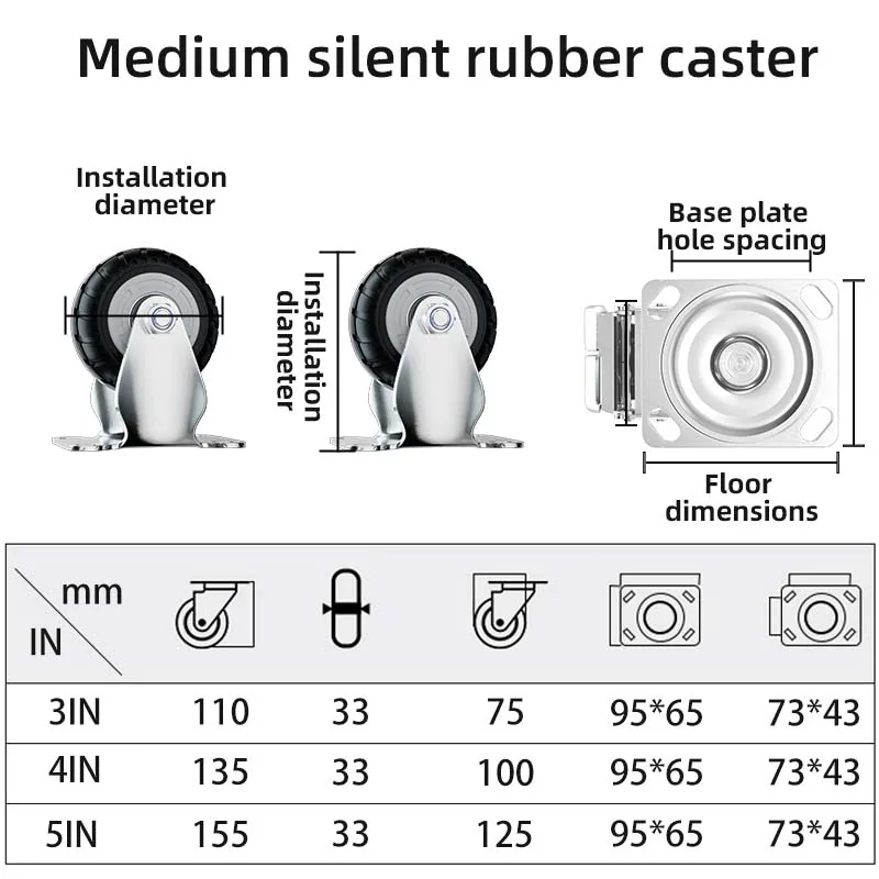 Medium heavy duty industrial fixed/swivel platform trolley black rubber caster wheels 3inch 4inch 5inch 6in 8in