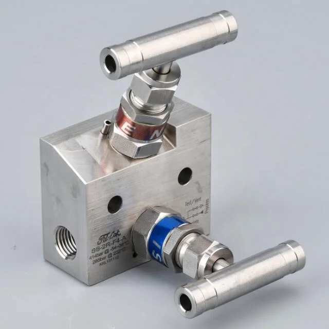 Stainless Steel Instrument Valve 2 Valve Manifolds Angle Pattern Swagelok Same Type 6000PSI High Quality