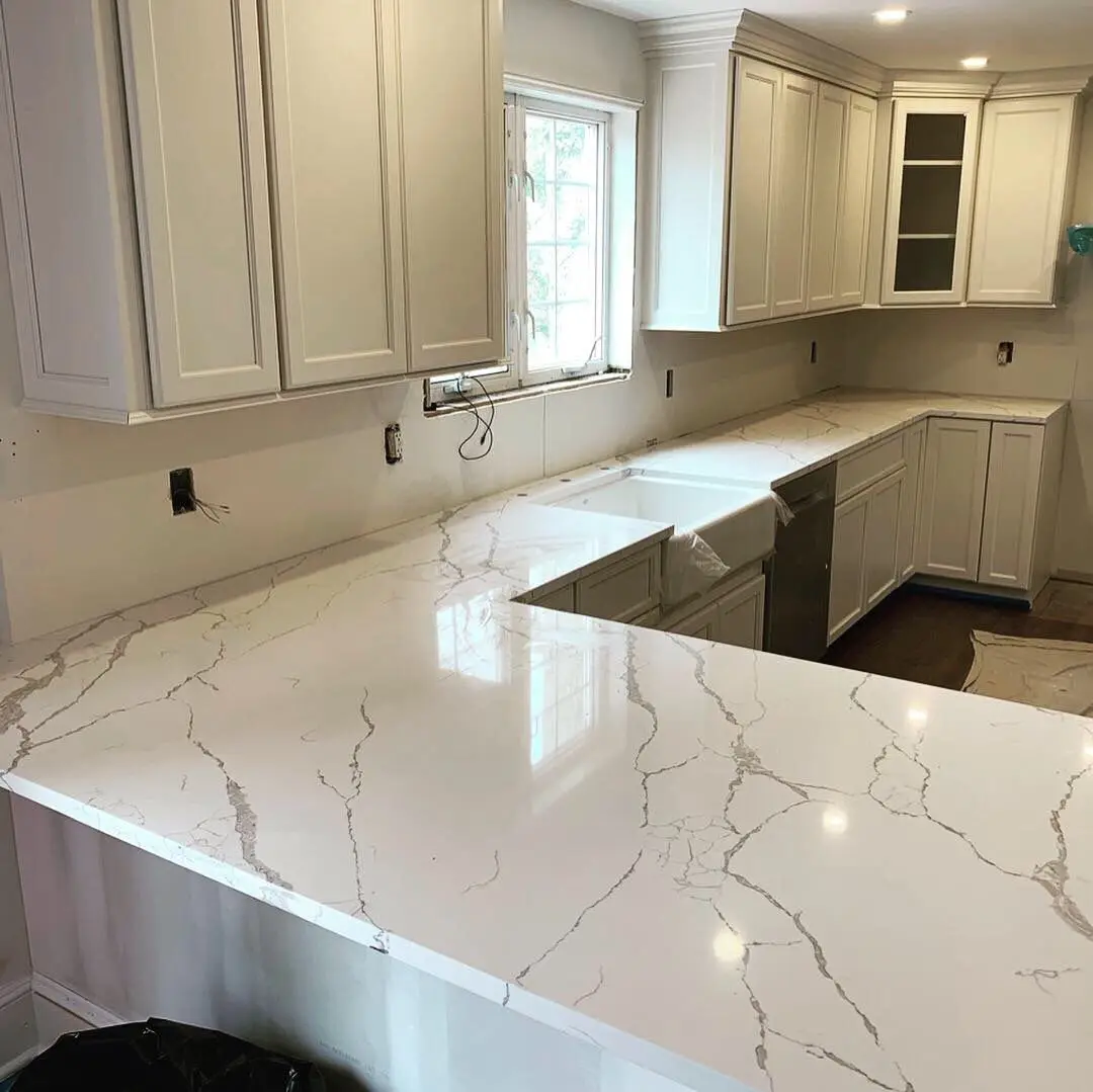 Quarts Slab Calacatta Quartz Prefabricated Countertop Grey Vein Quartz Stone for Kitchen