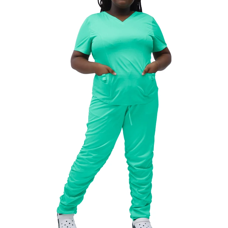 Wholesale Cheap scrubs uniforms sets plus size stacked black scrubs scrub suit nurse