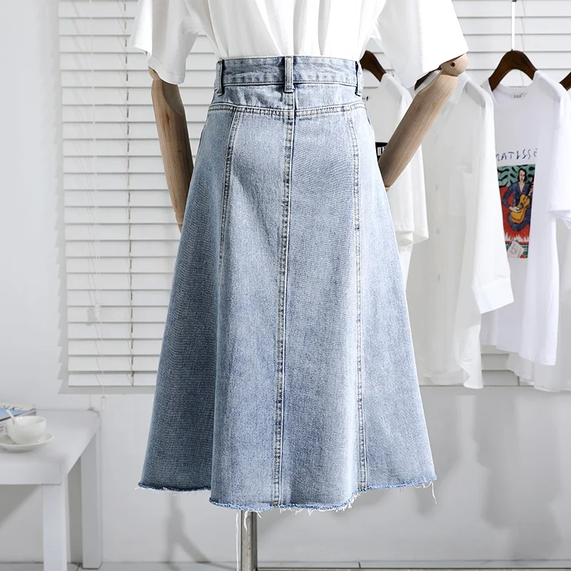 Factory Wholesale Women Korean Denim Pencil Skirts Plus Size High Waist Stretch A Line Long Jeans Skirt
