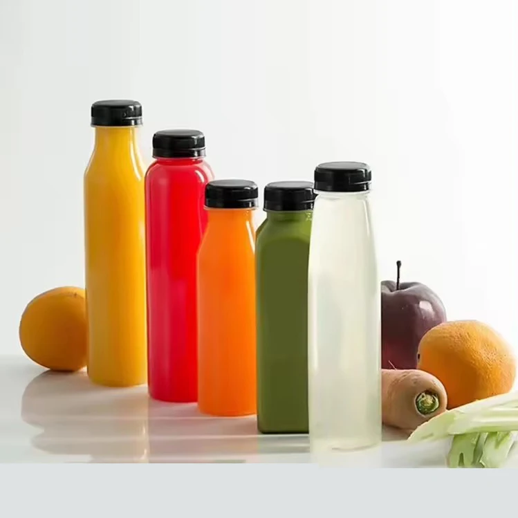 Square Empty Plastic Juice Bottles 4oz 8oz 12oz 16oz 300ml 150ml 250ml 500ml BPA Free PET Water Beverage Coffee Tea Milk Bottle