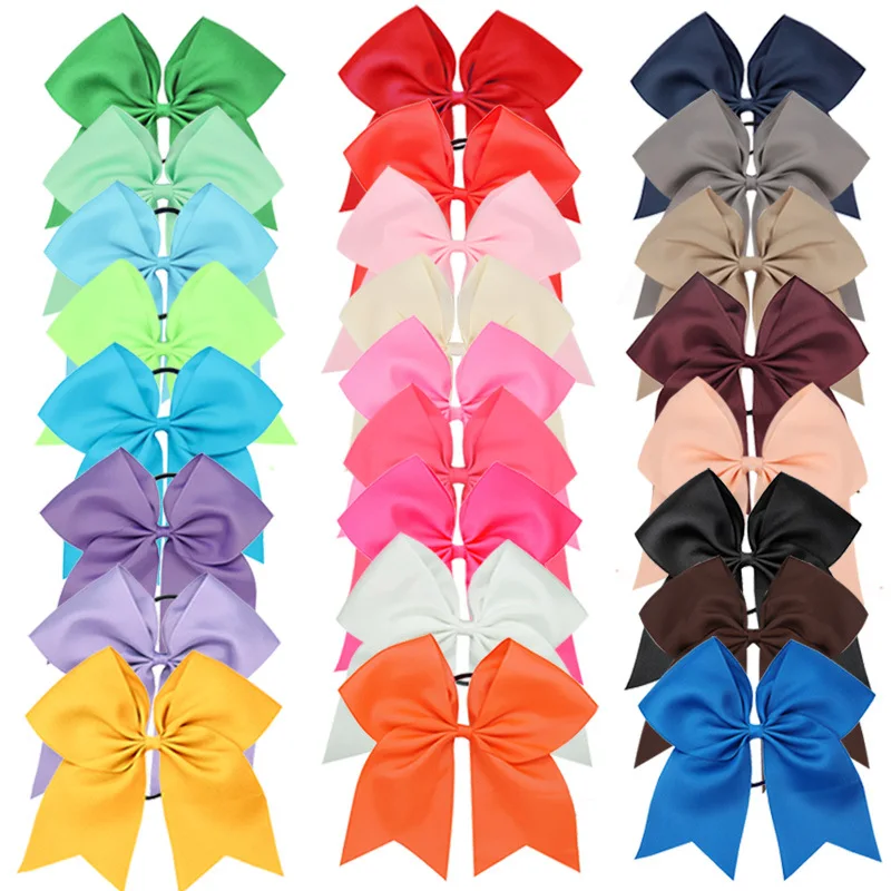 CN 7'  Ready To Ship Cheerleading Solid Color Grosgrain Ribbon Large Cheer Bows with Ponytail Holder for Girls