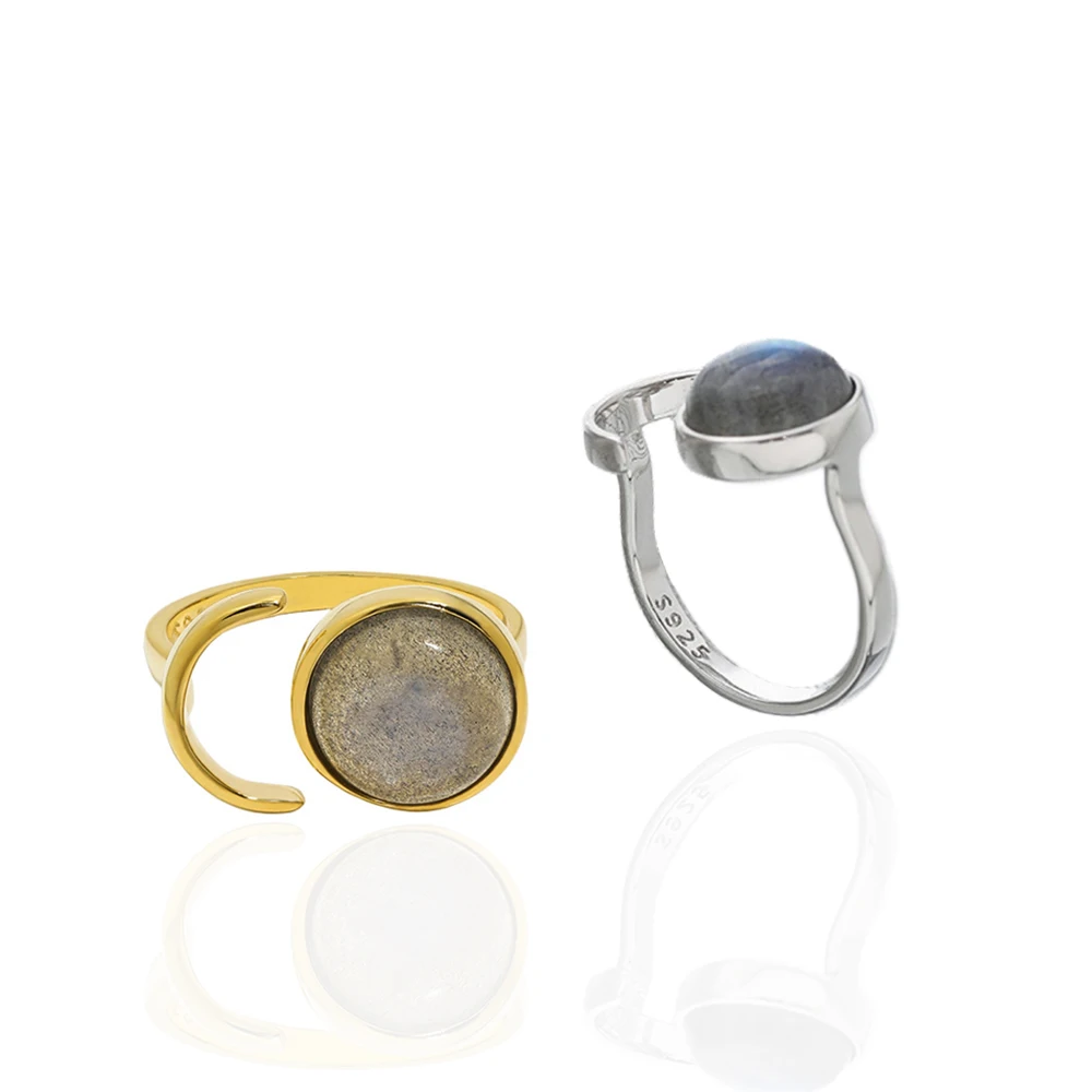 Minimalist Labradorite Ring For Women 925 Sterling Silver Geometric Stone Design Fashion Western Fine Jewelry