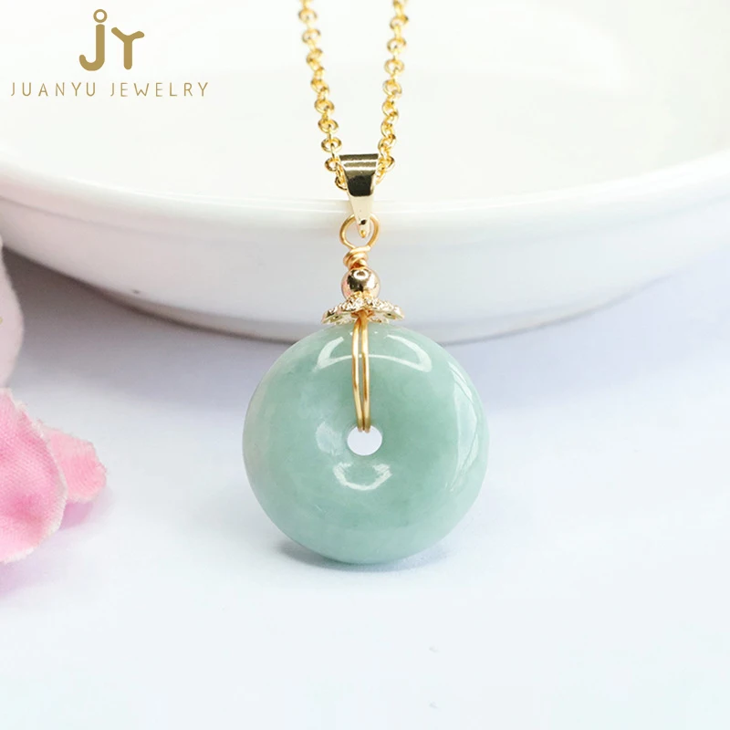Wholesale Natural Burma Jade Charm Pendant Fashion Jewelry Stainless steel Jadeite Pendant Bucket Myanmar Jade Pendant Necklace