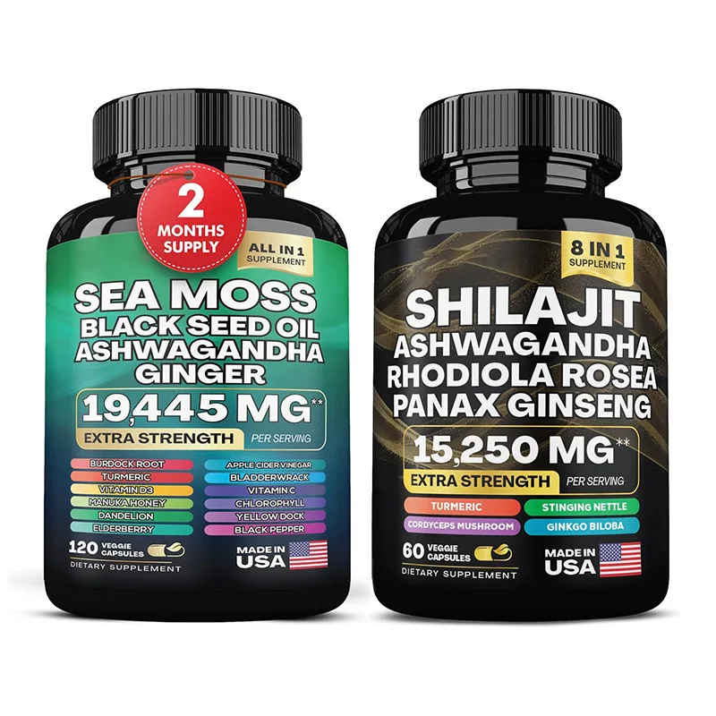 Oem All IN ONE Himalayan Shilajit Ashwagandha Rhodiola Rosea Ginseng Supplement Extract Capsules for Men Energy Booster Health