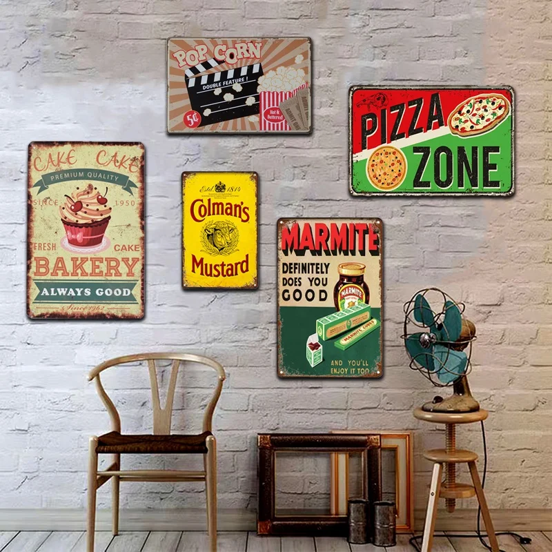 wholesale antique  metal plaque food signs custom made decorative retro metal tin signs