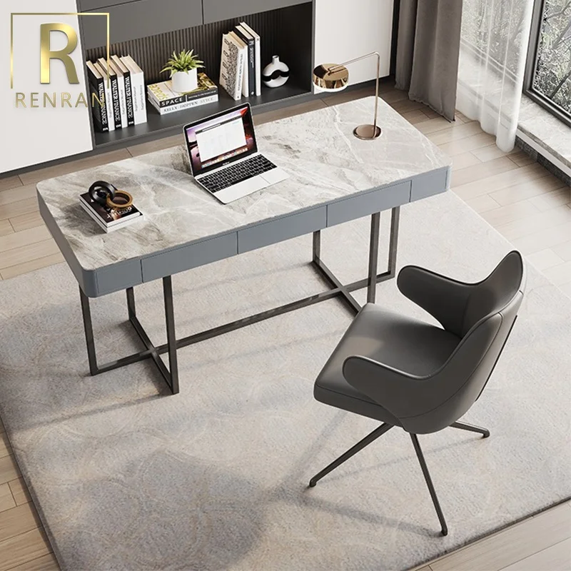 Modern design home office computer desks marble top writing table with chair luxury office furniture laptop tables