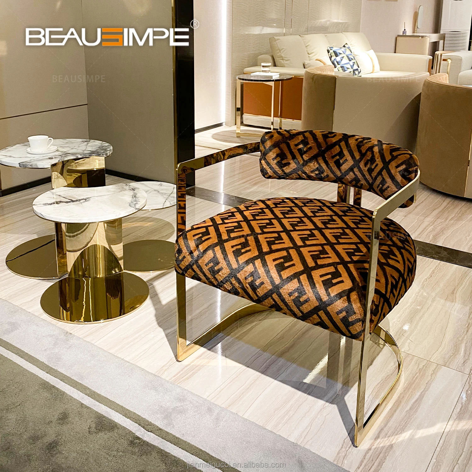 Italian modern style new high quality fabric stainless steel armchair bedroom living room home furniture lazy leisure chair