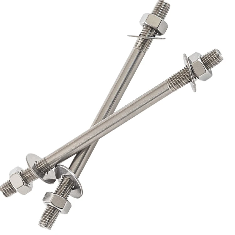 Hot Sale 304 Stainless Steel Wall-piercing Screw Lengthened Double-head Bolt Set With Two Nuts Two Flat Washer Double End Thread