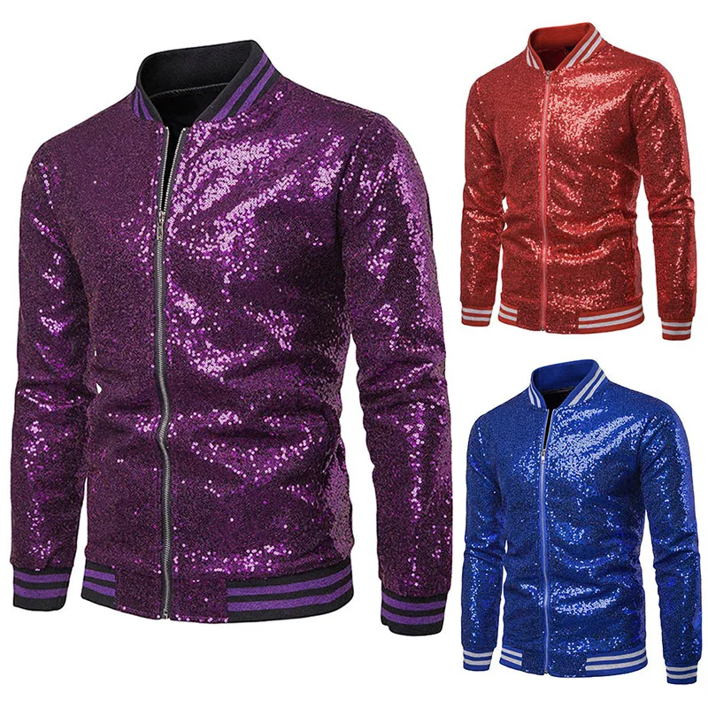 Luxurious golden Sequin Nightclub Jacket Men 2022 Autumn New Streetwear Puck Coats Baseball Bomber Male Wedding Party Stage