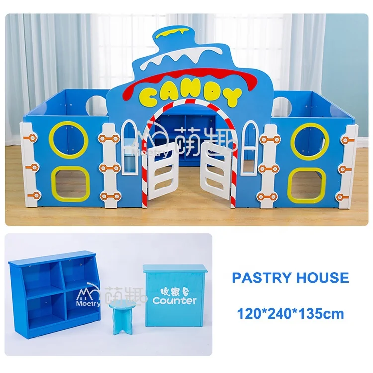 Moetry Kids Candy Pastry Play House Wooden Indoor Playground Pretend Role Play Furniture