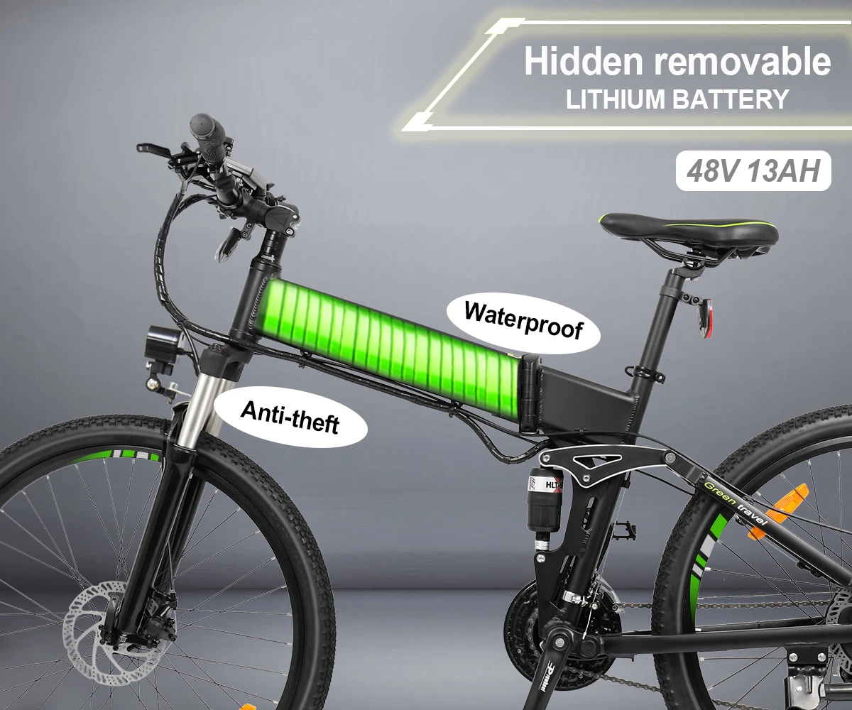 500W Folding Electric Mountain Bike 26' Ebike 22MPH Adult Electric Bicycle with 48V Removable Battery Up to 50 Miles 21 Speed,