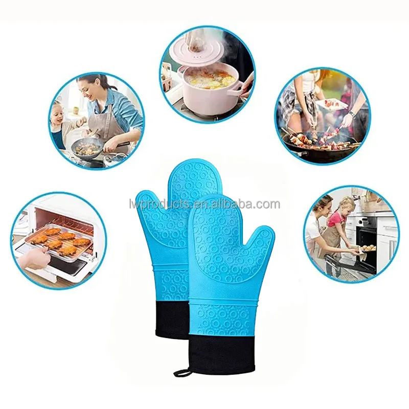 Термостойкие Нескользящие сверхдлинные кухонные стеганые держатели для выпечки рукавицы духовки силиконовые перчатки с хлопковой подкладкой