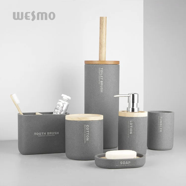 High grey minimalism 4 pieces resin hotel bathroom set luxury decor home accessory set