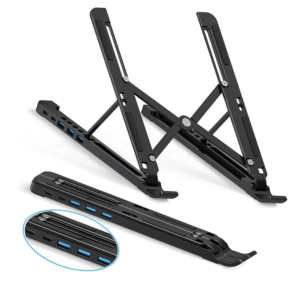 Notebook gaming metal holder dj desktop portable support foldable laptop stand usb aluminium adjustable with hub docking station