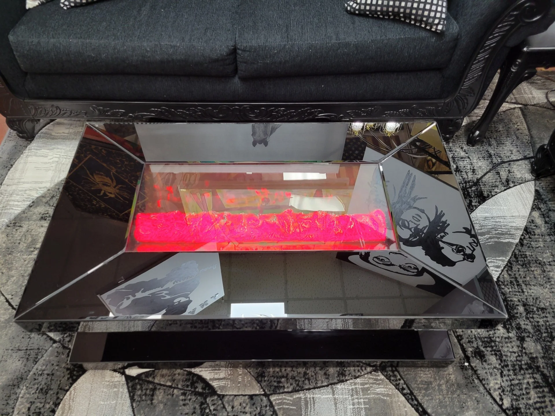 Contemporary Rectangle Glass Coffee Table with Luxury Style Mirrored Fireplace Modern Home Furniture for Living Room