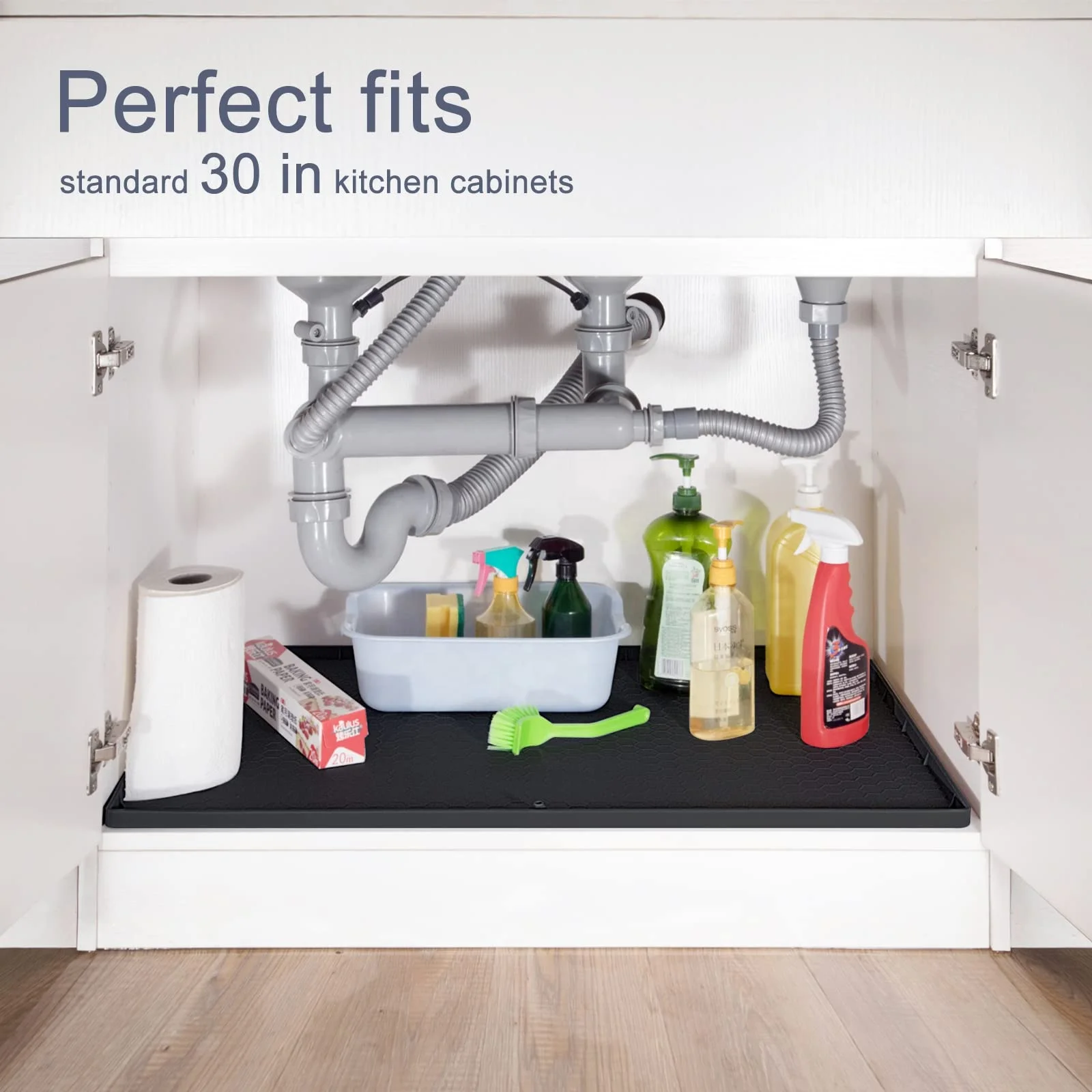 Under Sink Mats for Kitchen Waterproof Kitchen Mat Under Sink Tray Under Kitchen Sink Mat with Unique Drain Hole