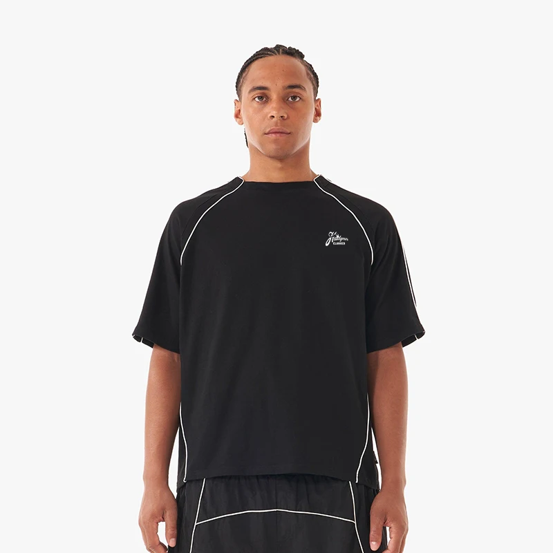TF Custom Black Football Shirts Embroidery Logo Fashion Retro Patchwork Design OEM Soccer Jersey