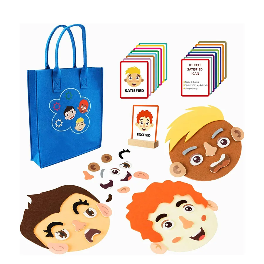 Kindergarten DIY teaching early education character change expression communication paste felt puzzle learning