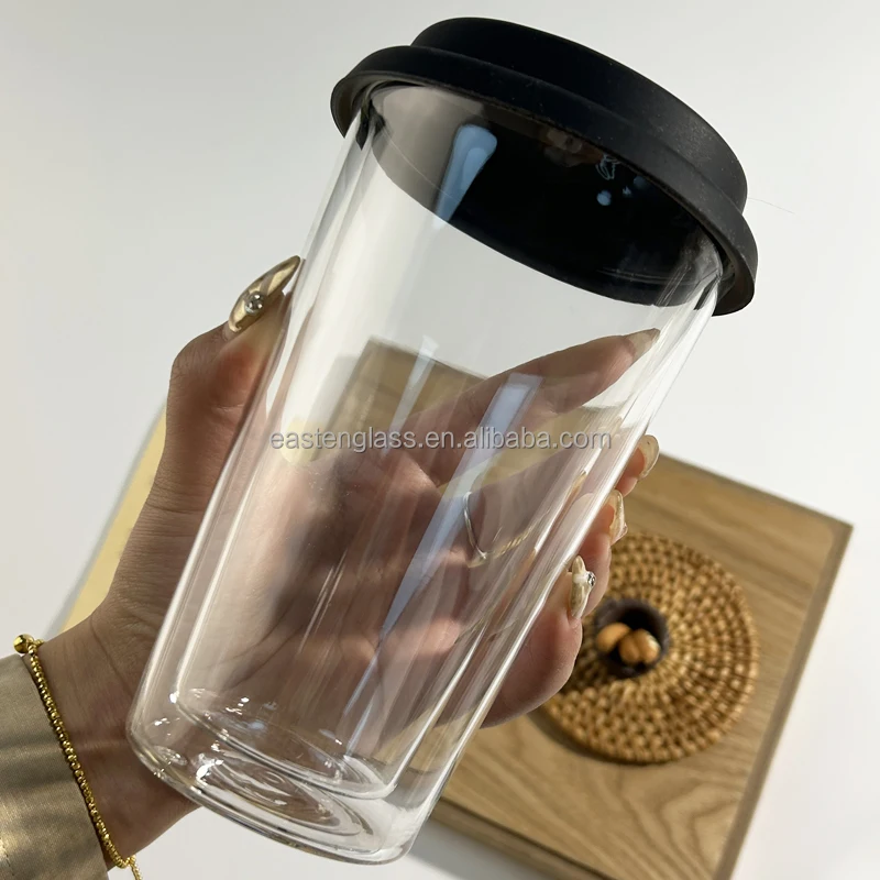 Wholesale High Borosilicate Glass Travel Coffee Mug Double Wall Layer with Silicone Lid and Sleeve for Tea Cups & Saucers